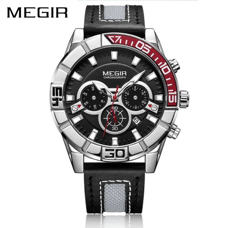 

MEGIR Mens Quartz Watches Top Brand Luxury Leather Men's Watch Business Clock Male Sport Waterproof Date Chronograph Wristwatch