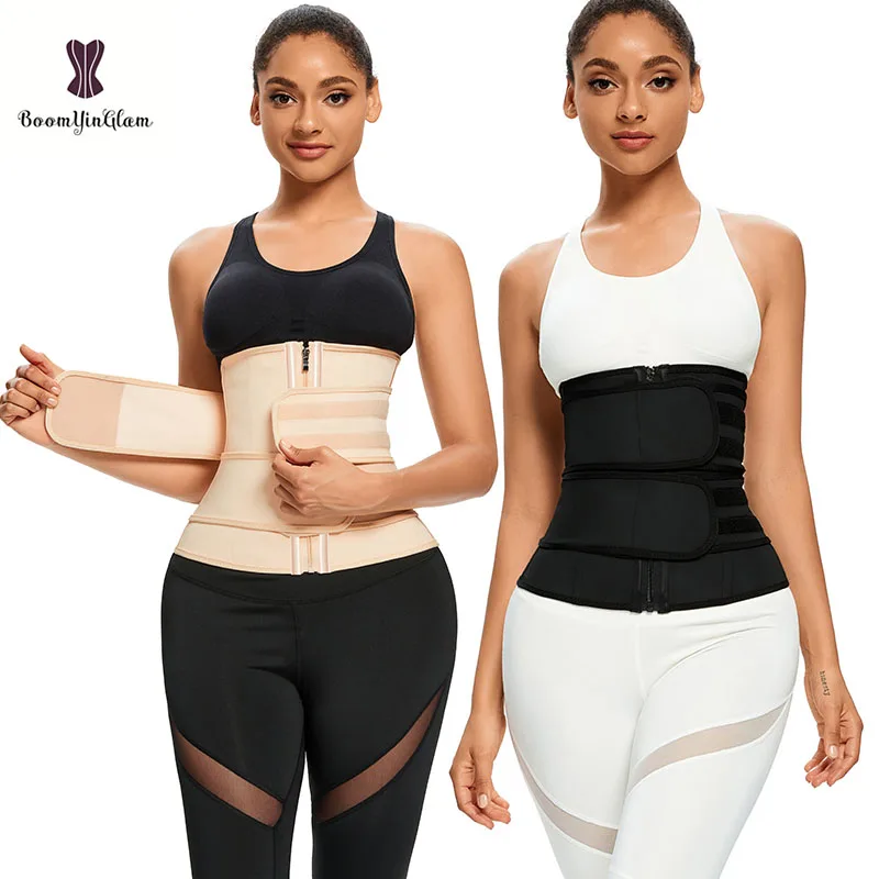 

2022 Women's Slimming Sheath Colombia Girdle Ivory-Colored 9 Steel Boned Latex Hook And Zip Waist Trainer With Double Belts