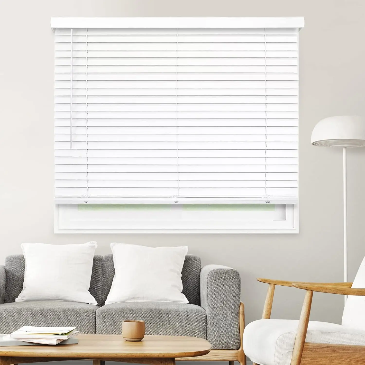

New Faux Wood Blinds Blinds & Shades , Window Shades for Home , Wooden Blinds , 45"W X 60"H, Basic White Free Shipping