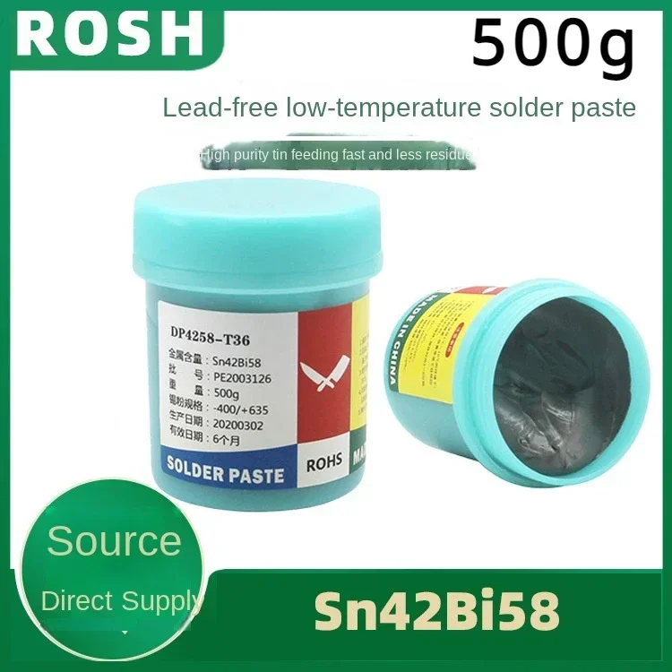 Sn42Bi58 500g low-temperature solder paste SMT chip halogen-free and environmentally friendly LED solder paste 
Sn42Bi58 500g low-temperature solder paste SMT chip halogen-free and environmentally friendly LED solder paste