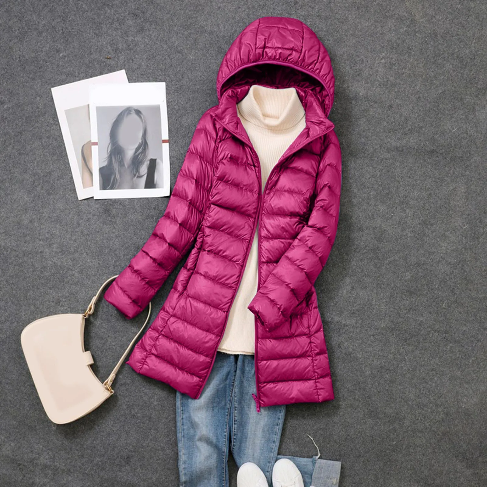

Зима 2023, Женская корейская мода, облегающая парка с капюшоном, модная верхняя одежда, пуховики, длинное тонкое пальто, пуховая куртка