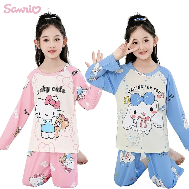 

Kawaii Sanrio Cinnamoroll Kuromi детские пижамы Аниме Hello Kitty для девочек и мальчиков одежда для сна весна лето мультфильм домашний костюм Подарки