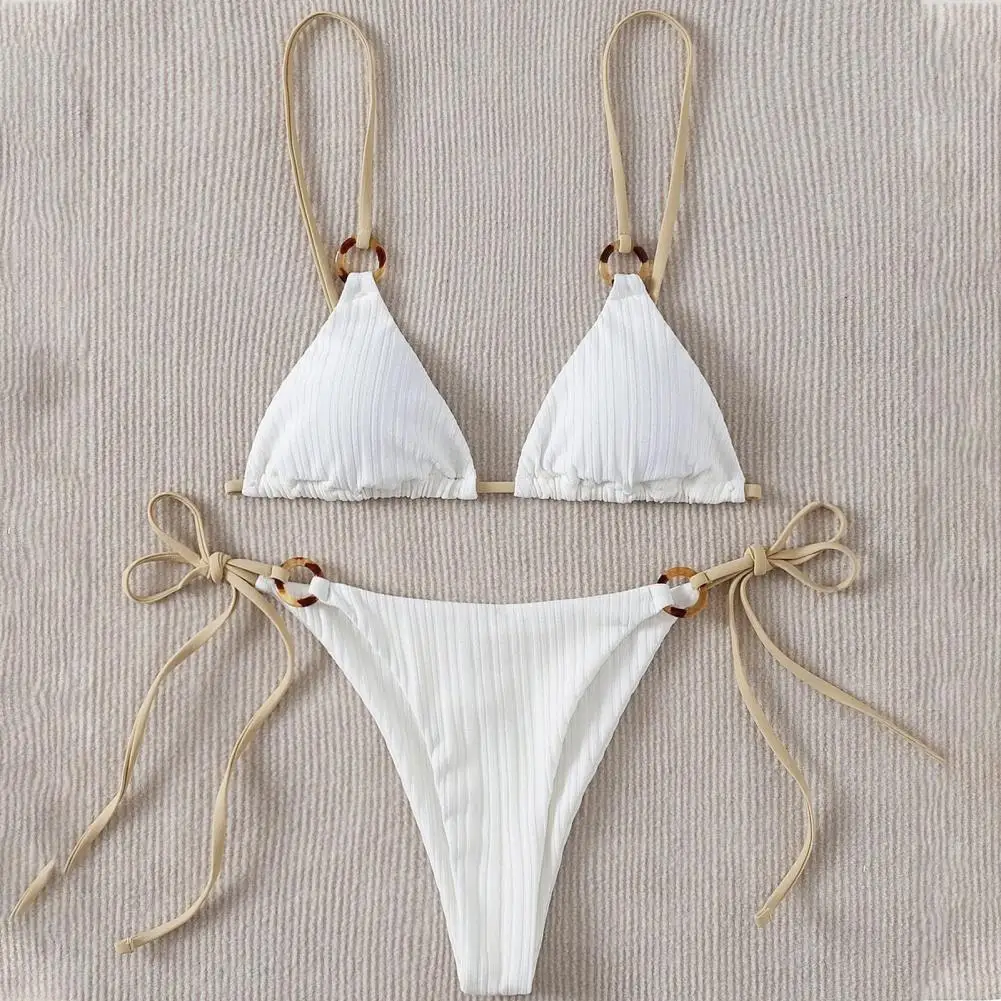 Pcs Set Summer Bikini Set Solid Color Spaghetti Strap Hoop Classic Women Swimsuit For Water