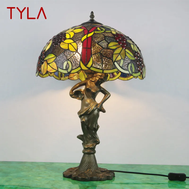 

TYLA European Tiffany Glass Table Lamp LED Creative Retro Fine Desk Light Decor For Home Living Room Bedroom Bedside