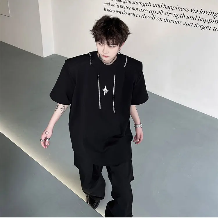 2024 summer niche high-end short-sleeved T-shirt men loose Korean style metal chain design half-sleeved couple tops y2k trendy
2024 summer niche high-end short-sleeved T-shirt men loose Korean style metal chain design half-sleeved couple tops y2k trendy