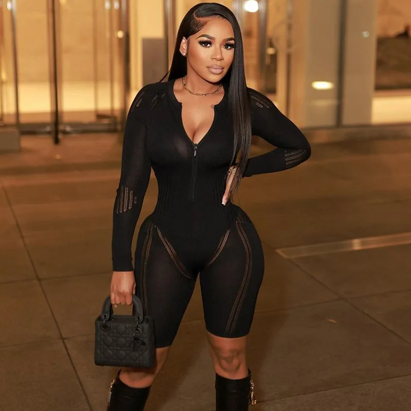 Solid Slim Knitted Rompers Women Front Zipper V Neck Long Sleeve Stretchy Shorts Jumpsuits Fashion Casual Hipster Playsuits
Solid Slim Knitted Rompers Women Front Zipper V Neck Long Sleeve Stretchy Shorts Jumpsuits Fashion Casual Hipster Playsuits