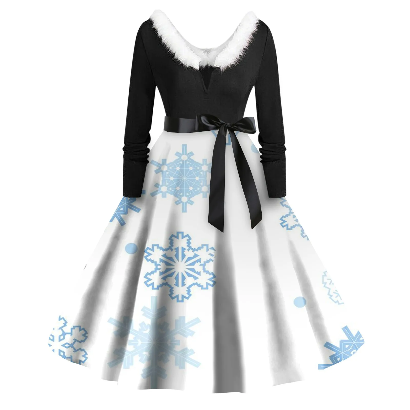 Christmas Printed Midi Dress For Women Autumn Winter Long Sleeved Fur Collar V-Neck Dresses Slim Fit Festival Party Dress
Christmas Printed Midi Dress For Women Autumn Winter Long Sleeved Fur Collar V-Neck Dresses Slim Fit Festival Party Dress