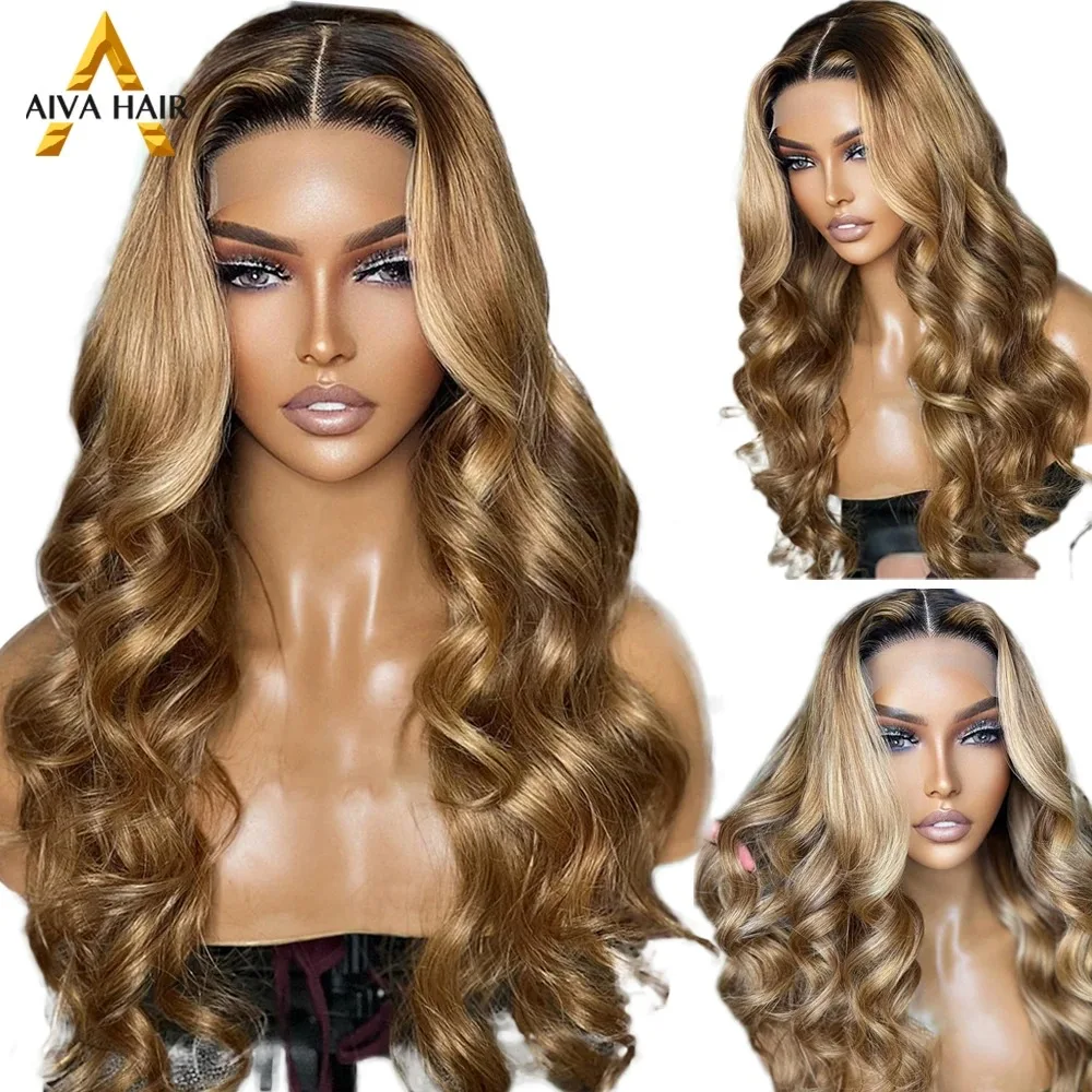 

AIVA Honey Gold Color Synthetic Body Wave 13x4 Lace Front Wigs 30 Inch Wig Drag Queen Glueless Pre Plucked for Women Cosplay