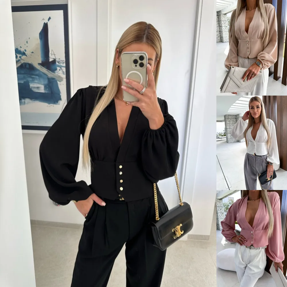 Women Shirt 2023 Fashion Lantern Long Sleeve Elegant Female Blouse Sexy Deep V-Neck Solid Slim Spring High Street Ladies Blusas
Women Shirt 2023 Fashion Lantern Long Sleeve Elegant Female Blouse Sexy Deep V-Neck Solid Slim Spring High Street Ladies Blusas