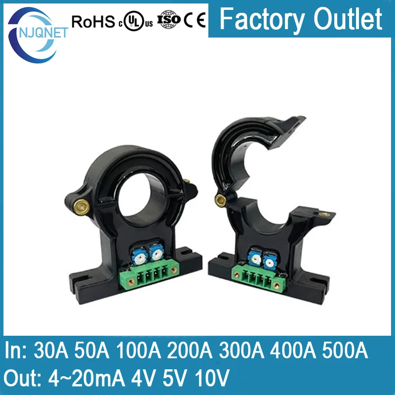 

hall effect current transducer QNDBK1-21 AC 5A 10A 20A 30A 50A 100A 200A 300A 400A 500A / 4~20mA hall current sensor Split Core