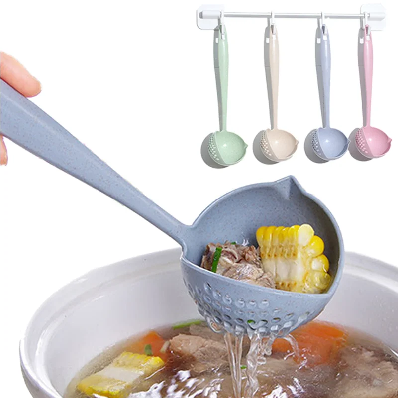 

Long Handle 2 In 1 Soup Spoon Slotted Spoon Kitchen Scoop Plastic Kitchen Accessories Home Strainer Cooking Colander