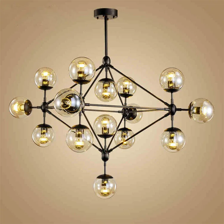 

Modern 5/10/15/21 Heads Magic Bean Iron Pendant Light Vintage Glass Ball Lights American Nordic Dinning Room Hanging Lamps