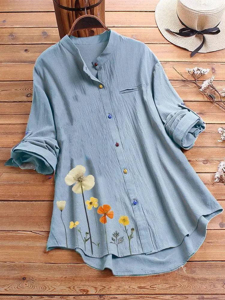 French Shirt Women's Button Round Neck Shirt Classic Long Sleeve Fashion Vintage Shirt Flower Pattern Office Shirt 2023 New
French Shirt Women's Button Round Neck Shirt Classic Long Sleeve Fashion Vintage Shirt Flower Pattern Office Shirt 2023 New