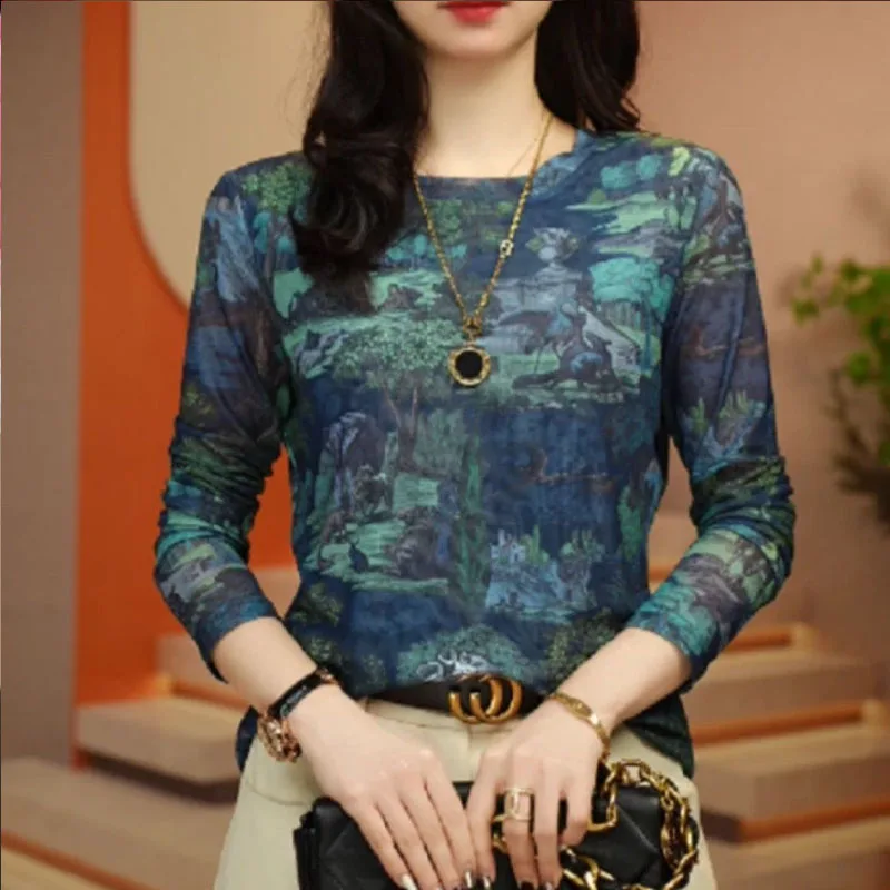 Temperament Fashion Spring Women Long Sleeved Net Yarn Printing Round Neck Comfortable Office Lady Gradient All-match T-shirt
Temperament Fashion Spring Women Long Sleeved Net Yarn Printing Round Neck Comfortable Office Lady Gradient All-match T-shirt