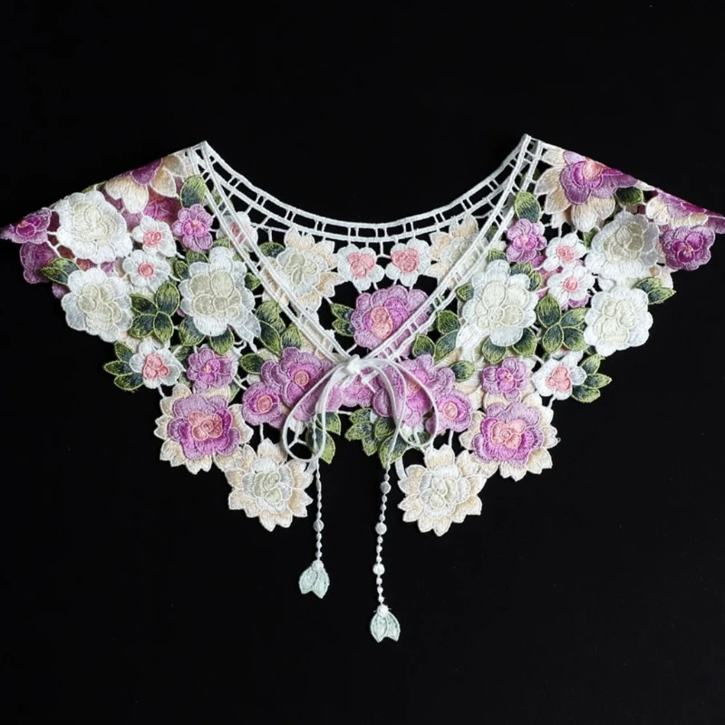 

Fairytale Decorative Fake Collar Lace Shawl Wrap Embroidery Floral Capelet Dickey Mini Cape Women Detachable Necklace