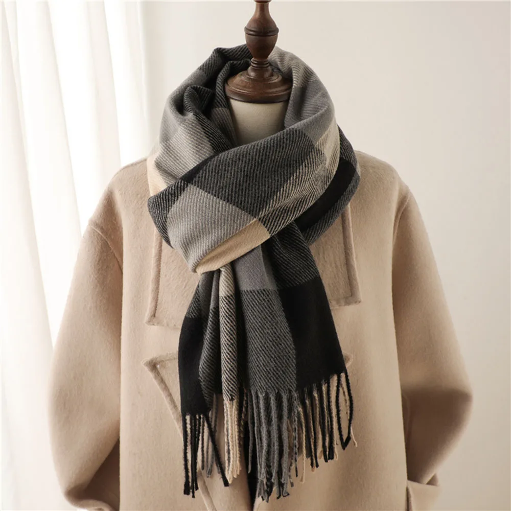 

New Autumn Winter Korean Scarf For Women Thick Warm Wrap Plaid Tassels Head Scarves Female Windproof Shawl Men Neckerchief Hijab