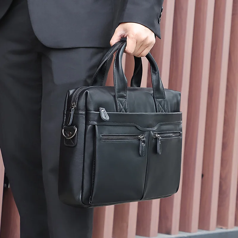 

Genuine Leather Bag 14" Laptop HandBag Natural Oil Wax Cow Leather Business Men Briefcase