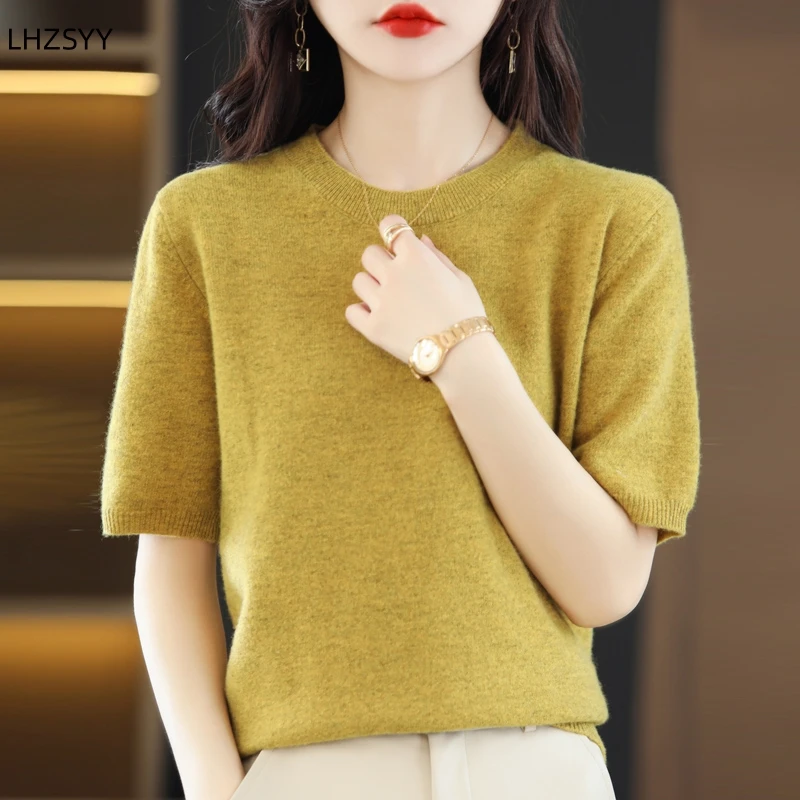 LHZSYY 100% Pure Wool Short Sleeve T-shirt Ladies O-Neck Knit Half Sleeve Pullover Loose Shirt Five Sleeve Cashmere Sweater Vest
LHZSYY 100% Pure Wool Short Sleeve T-shirt Ladies O-Neck Knit Half Sleeve Pullover Loose Shirt Five Sleeve Cashmere Sweater Vest
