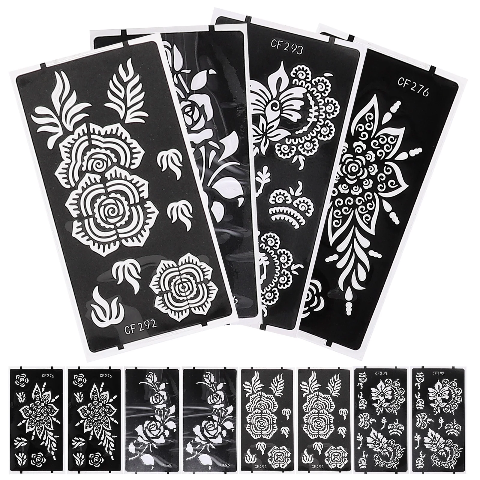 

12 Sheets Tattoo Template Decorative Body Tattoos Temporary Stickers Stencils Black Pvc for Adults