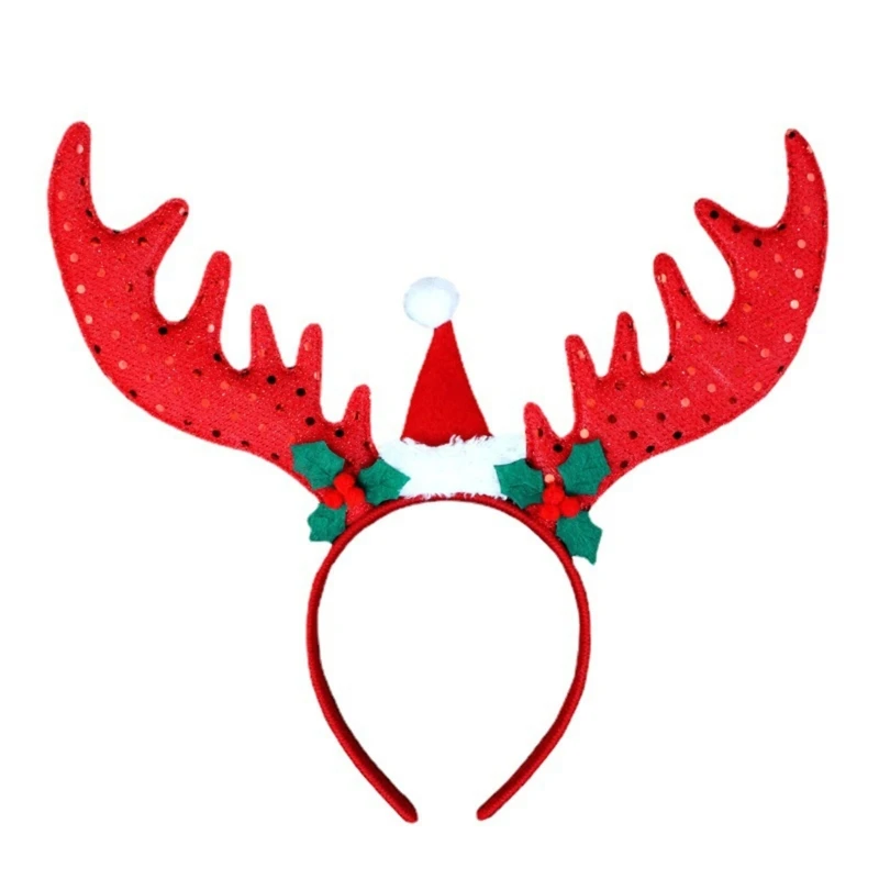

Festive Kids Headband with Reindeer Antlers and Unique Deer Horn Headdress Christmas Hair Hand Red Hair Hoop
