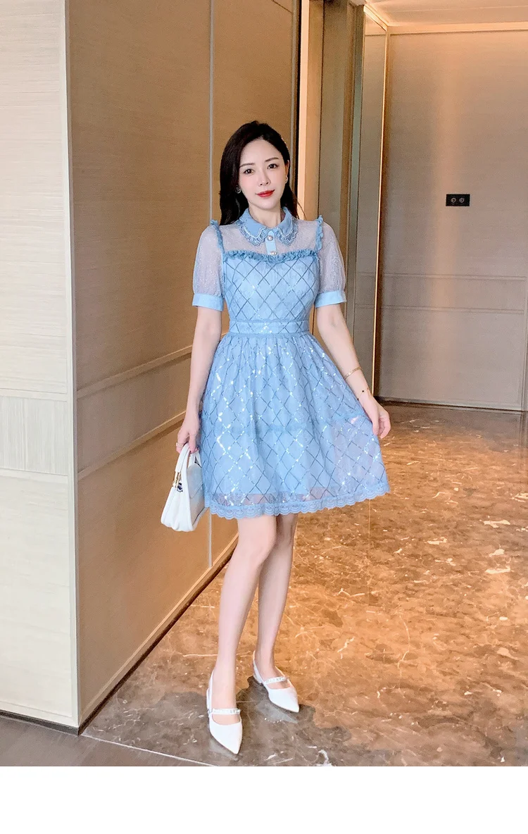DALMAZZO New Summer Runway Designer Mesh Sequins Knee Length Dress Women Fashion Lapel Lace Patchwork Slim Casual Vestidos XXL
DALMAZZO New Summer Runway Designer Mesh Sequins Knee Length Dress Women Fashion Lapel Lace Patchwork Slim Casual Vestidos XXL