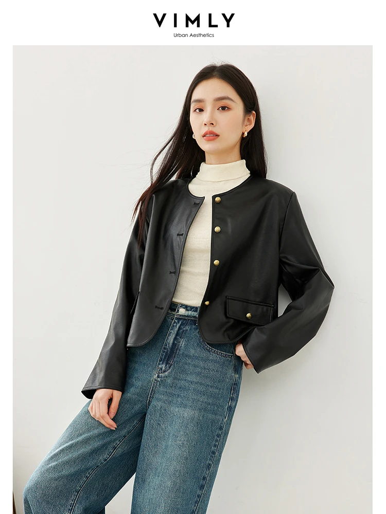 Vimly Black Cropped Leather Jacket O-neck Loose Long Sleeve Coat Female 2023 Autumn New Women's Motorcycle Leather Jackets 16178
Vimly Black Cropped Leather Jacket O-neck Loose Long Sleeve Coat Female 2023 Autumn New Women's Motorcycle Leather Jackets 16178