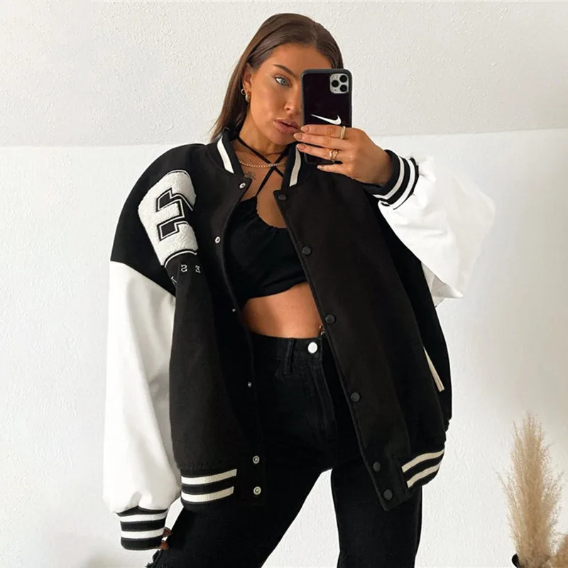 Autumn Winter Oversized Jackets Women 2022 Fashion Letter Embroidery Baseball Varsity Black Loose PU Sleeve Long Sleeve Y2K Coat
Autumn Winter Oversized Jackets Women 2022 Fashion Letter Embroidery Baseball Varsity Black Loose PU Sleeve Long Sleeve Y2K Coat