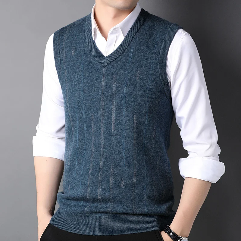 Pure Wool Sweater Men's Tank Top Autumn and Winter Bottom Sweater Sleeveless Tank Top Loose Fasion Lare Jacquard Top
Pure Wool Sweater Men's Tank Top Autumn and Winter Bottom Sweater Sleeveless Tank Top Loose Fasion Lare Jacquard Top