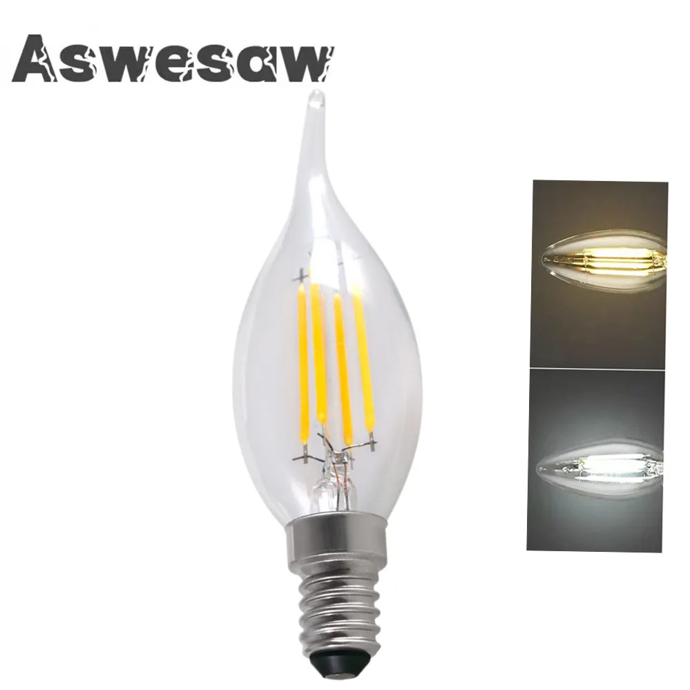 

Aswesaw E14 LED Candle Bulb C35 2W 4W 6W 220V Warm White E27 Filament Light 2700K 3000K Edison Retro Candle Light high quality