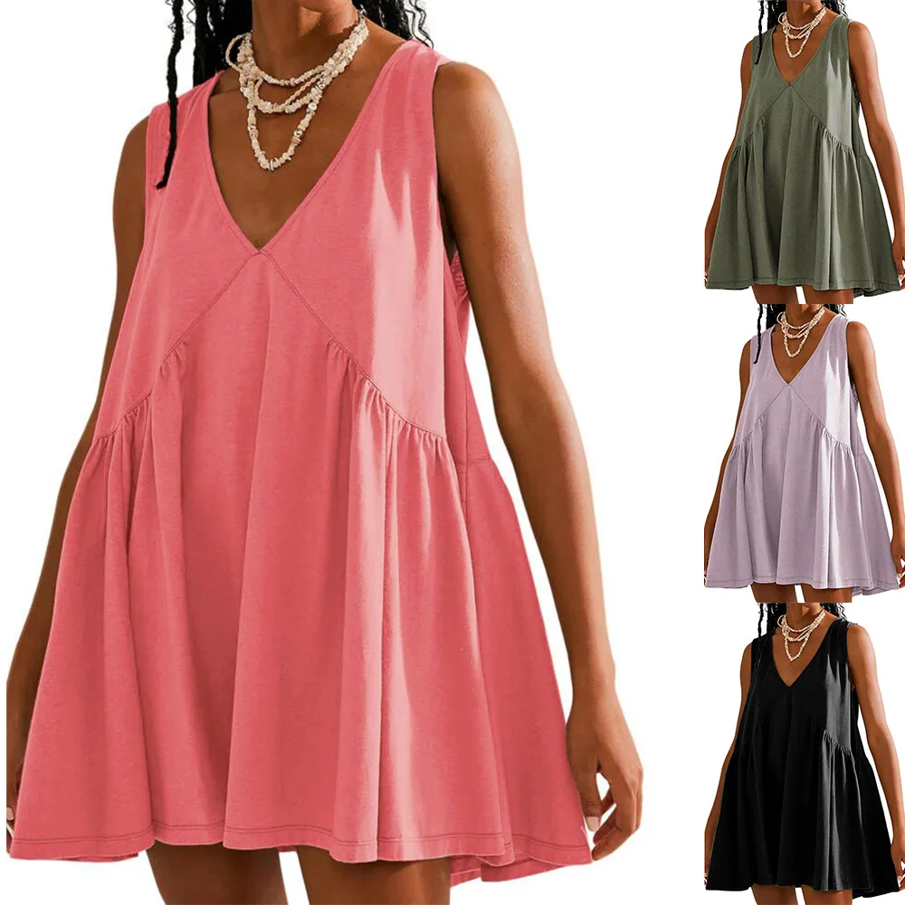 2024 New Fashion V-neck Sleeveless Sundress Women Summer Loose Mini Dresses Holiday Style Ladies Casual Cute Short Dresses
2024 New Fashion V-neck Sleeveless Sundress Women Summer Loose Mini Dresses Holiday Style Ladies Casual Cute Short Dresses