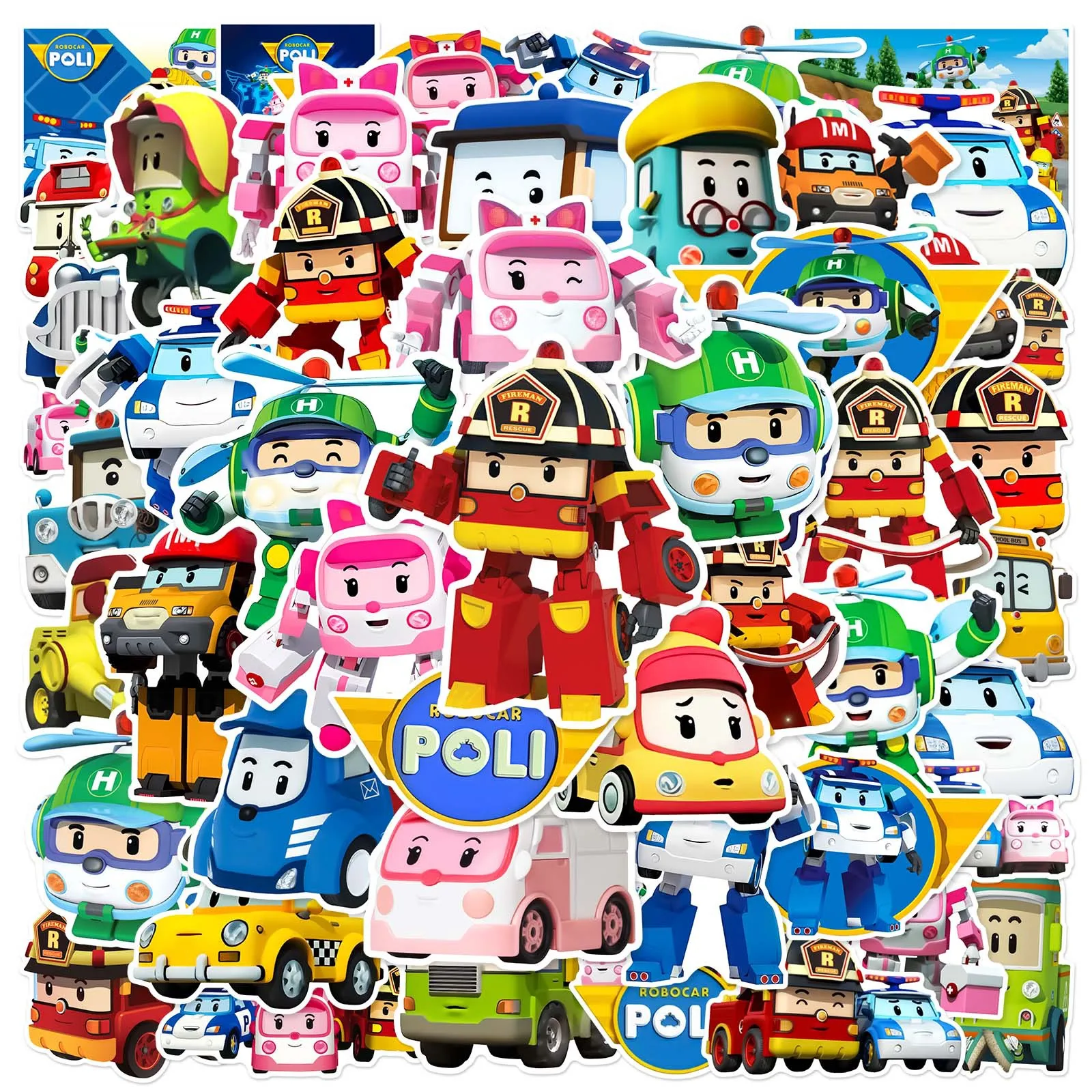 

50 Pcs Animation Turns into Police Car Cartoon Cute Decal Notebook Computer Cup Guitar Phablet Skateboard Decoration Stickers