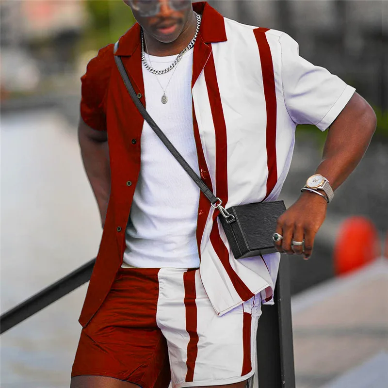 Spring/Summer Beach Outfits Men's Short Sleeve Shorts Hawaiian Style Striped Printed Shirt Set Casual Sports Suit Man's Clothing
Spring/Summer Beach Outfits Men's Short Sleeve Shorts Hawaiian Style Striped Printed Shirt Set Casual Sports Suit Man's Clothing