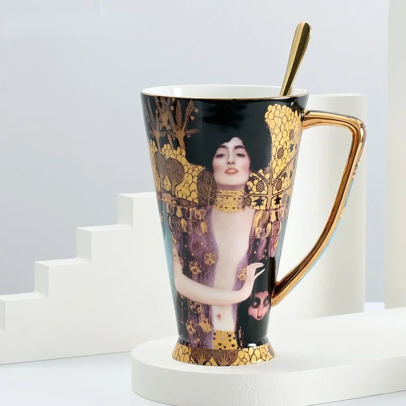 Кофейная кружка Густава Климта, костяные китайские чайные чашки с ложкой, кружка Климта большой емкости, керамическая посуда для напитков, аксессуары для украшения дома 1
Кофейная кружка Густава Климта, костяные китайские чайные чашки с ложкой, кружка Климта большой емкости, керамическая посуда для напитков, аксессуары для украшения дома 1