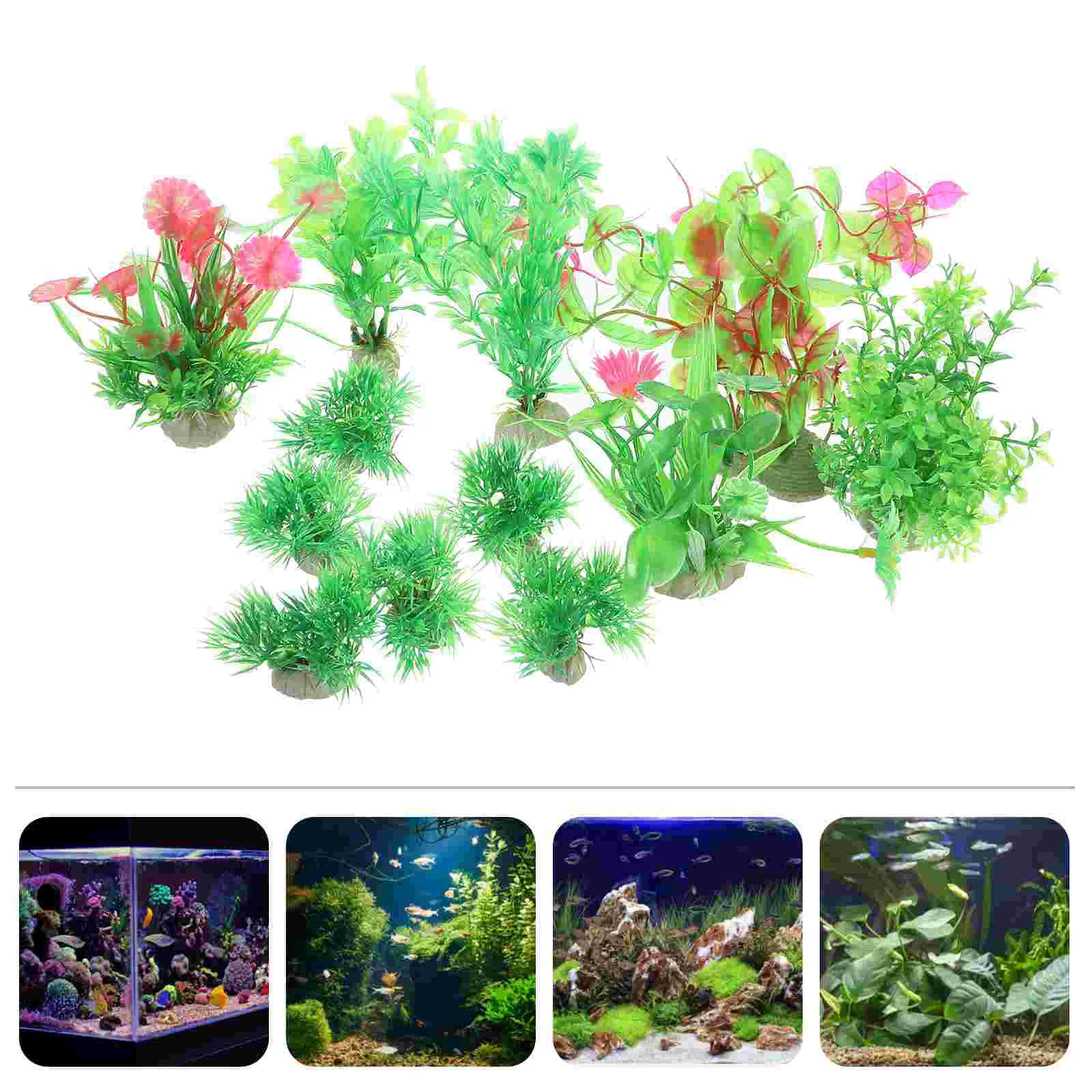 

12 Pcs Aquarium Aquatic Plants Decoration Decors Artificial For Fish Tank Accessories Fake Plastic Small Decorations