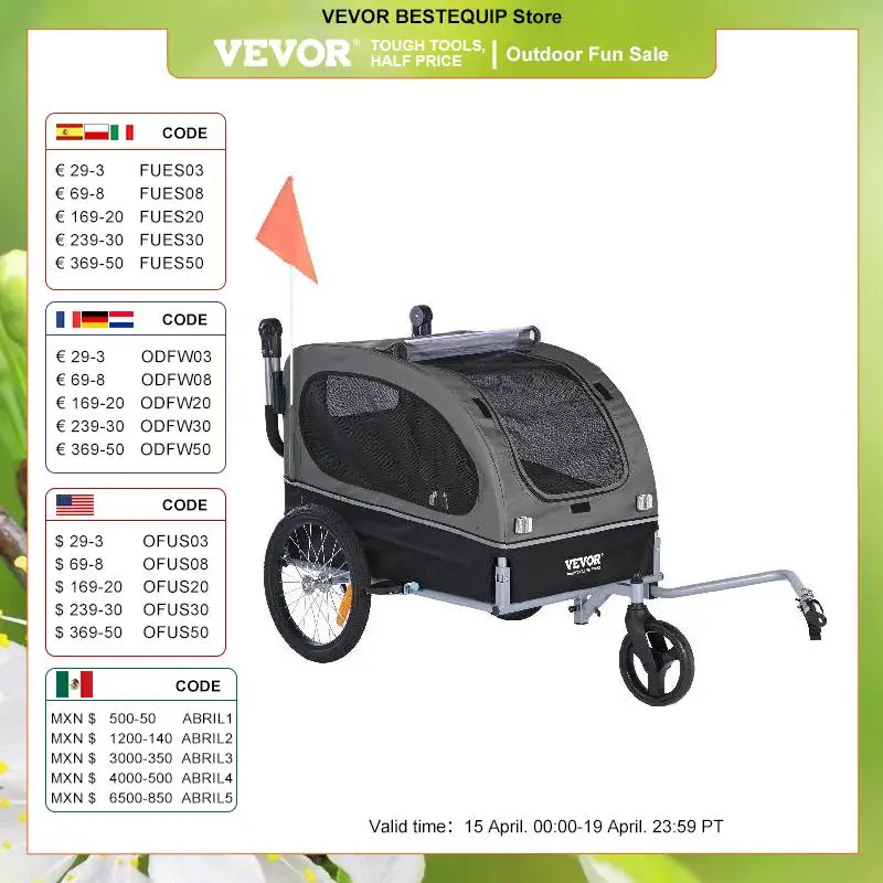 

VEVOR 88 lbs 2-in-1 Pet Stroller Cart Dog Bike Trailer with Wheels Reflectors Easy Folding Cart Frame Bicycle Coupler Carrier