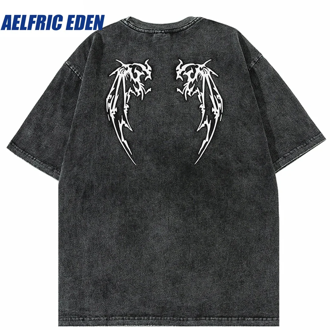 

Aelfric Eden Devil Wings Skeleton Graphic T-Shirt Men Streetwear Vintage Washed T Shirt 2023 Summer Tshirt Hip Hop Harajuku Tees