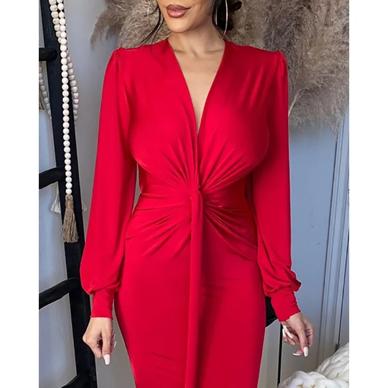 

Sexy Y2K Long Lantern Sleeve V Neck High Waist Folds Slit Evening Floor Length Dress Prom Gown Elegant Women Corset Party Dress