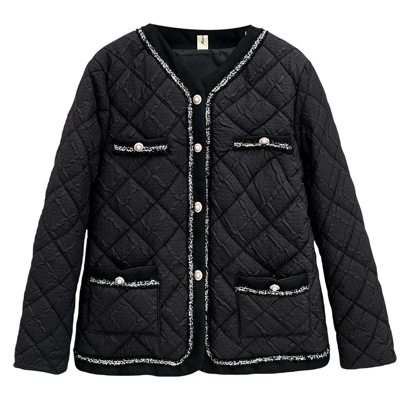 

Plus Size Women's Warm Parka Autumn And Winter 100KG Fashion Collarless Chic Argyle Thin Cotton-padded Coat