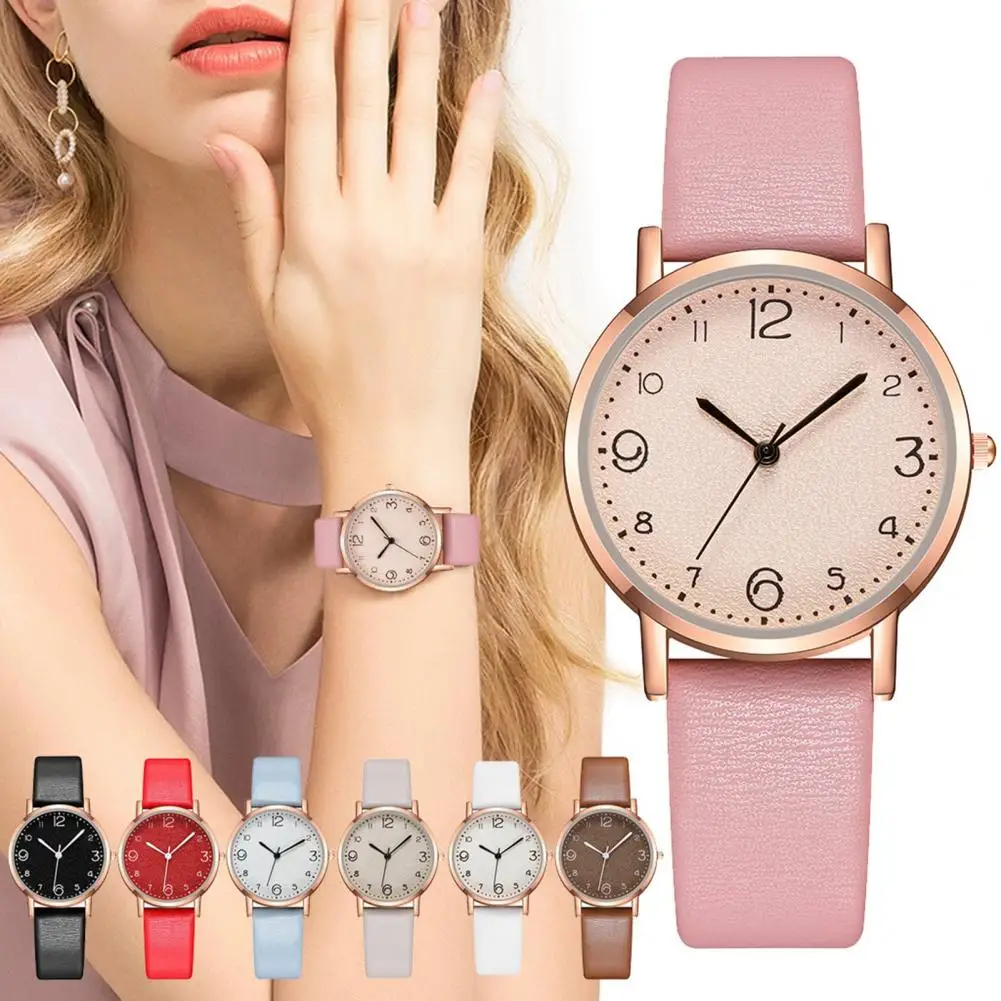 

Women Casual Watch Round Dial Faux Leather Strap Quartz Movement Ladies Girls Digital Wristwatch Fashion Jewelry Birthday Gift