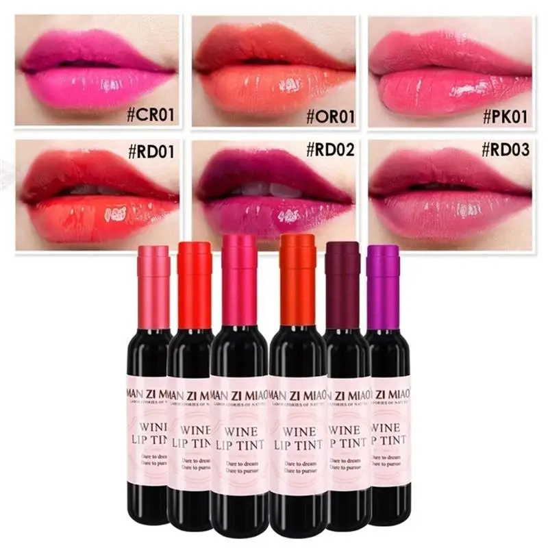 

6Pcs Wine Bottle Lip Tint Liquid Lipstick Waterproof Long Lasting Lip Gloss Moisturizing Red Lips Lipgloss Cosmetic Tools