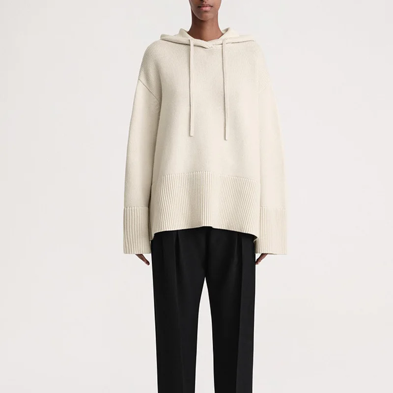 Women's Clothes 100% Wool Hooded Knitted Sweater Fashion Long Sleeve O Collar Super Loose Sport Sweaters New Early Autumn 2023
Women's Clothes 100% Wool Hooded Knitted Sweater Fashion Long Sleeve O Collar Super Loose Sport Sweaters New Early Autumn 2023