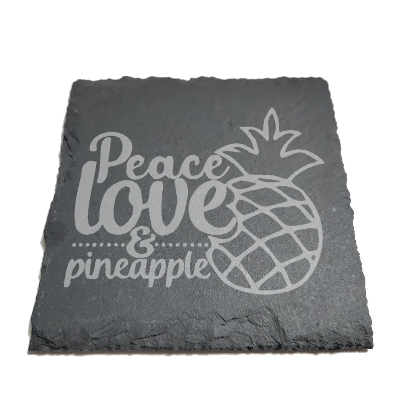 

Peace Love & Pineapple Natural Rock Coasters Black Slate for Mug Water Cup Beer Wine Goblet J040