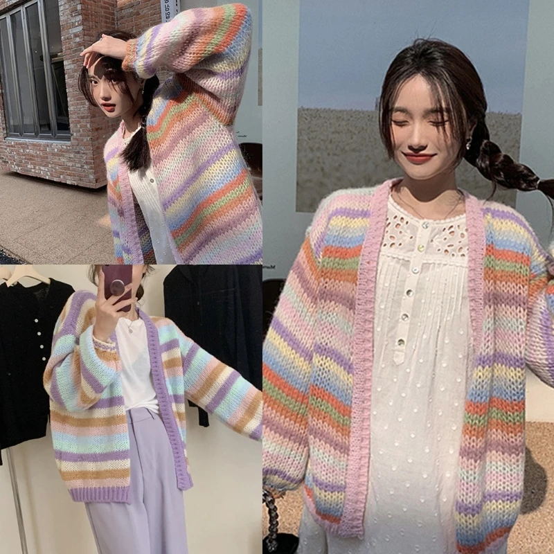 Harajuku японский вязаный кардиган миди в радужную полоску женский свободный свитер с длинными рукавами и открытым передом и
Harajuku японский вязаный кардиган миди в радужную полоску женский свободный свитер с длинными рукавами и открытым передом и
