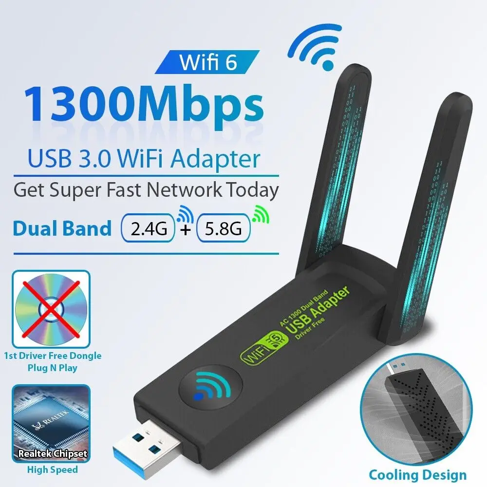 USB WIFI Adapter Wireless Network USB Wifi Dongle Antennas Dual Band 5G 1300Mbps for Computer Laptop for Win7 Win10
USB WIFI Adapter Wireless Network USB Wifi Dongle Antennas Dual Band 5G 1300Mbps for Computer Laptop for Win7 Win10