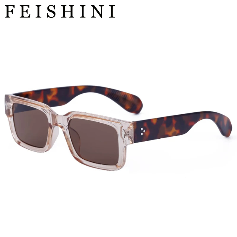 

Feishini Brand Designer Sunglasses Men Transparent Frames Square Quality Brown Fashion Rectangle Sunglass Women Vintage Eyewear