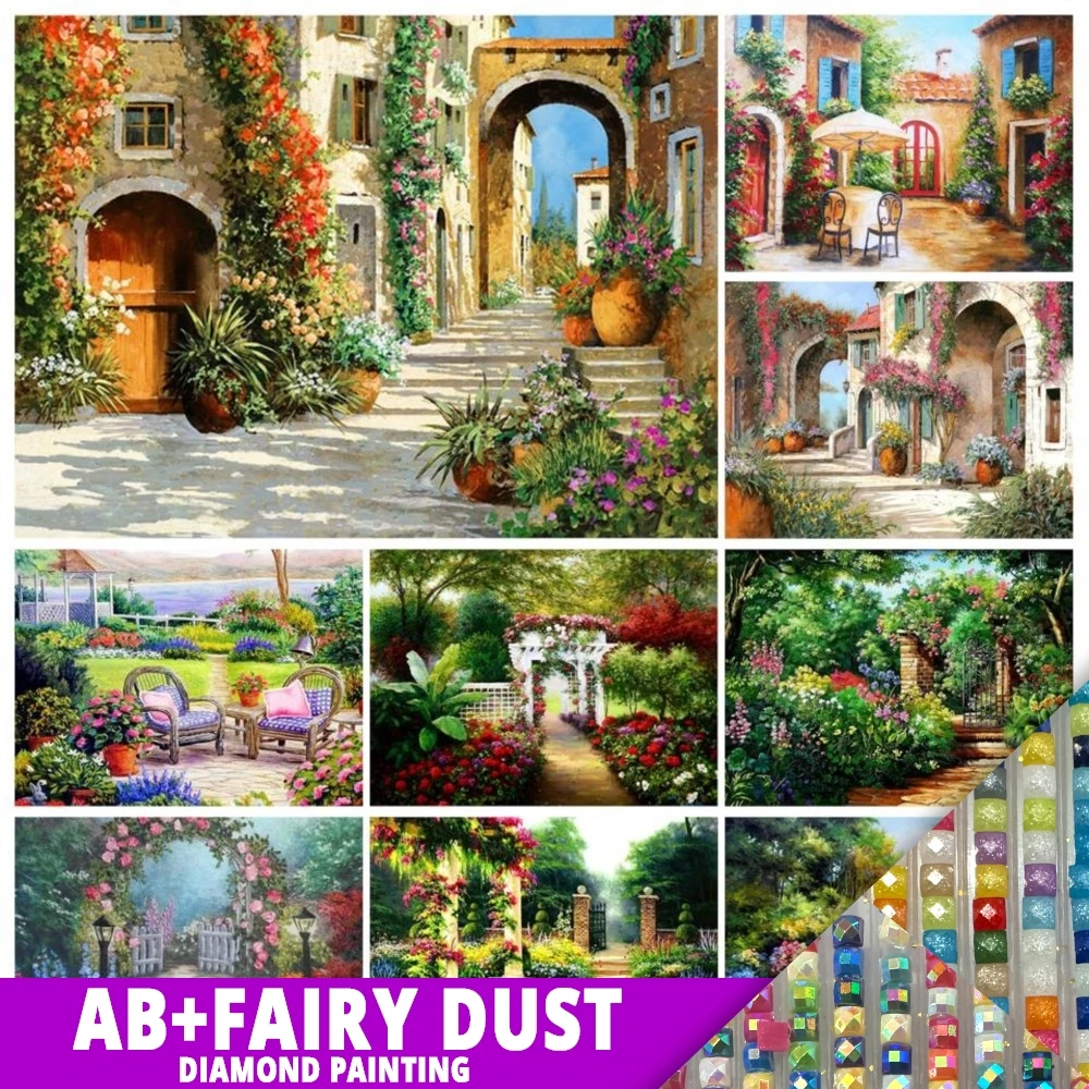 

Набор для алмазной вышивки AB Fairy Dust 5D DIY, картина с пейзажем, садом, дверью, мозаика, искусство, домашний декор, подарок