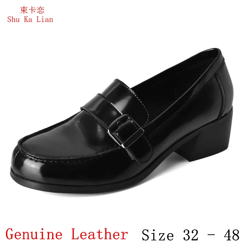 

Campus Students Low Med Heels Women Oxfords Career Shoes Loafers Genuine Leather Woman Kitten Heels Small Plus Size 32 - 48