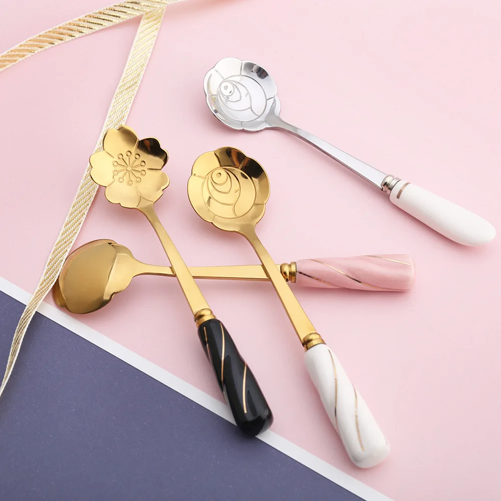 5pcs Creative Stainless Steel Coffee Stirring Spoon Ceramic Handle Dessert s Gold Short Teaspoon Flower
5pcs Creative Stainless Steel Coffee Stirring Spoon Ceramic Handle Dessert s Gold Short Teaspoon Flower