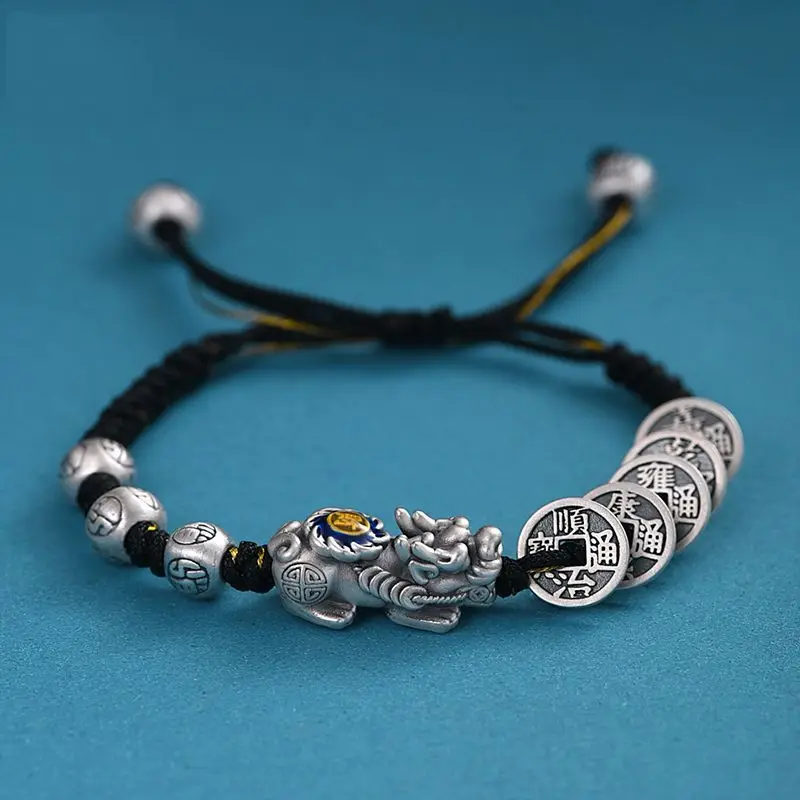 999 Sterling Silver Pixiu Enamel Bracelet, Retro Ethnic Style Men's and Women's Handwoven Ancient Coin Couple Rope Jewelry Gift
999 Sterling Silver Pixiu Enamel Bracelet, Retro Ethnic Style Men's and Women's Handwoven Ancient Coin Couple Rope Jewelry Gift
