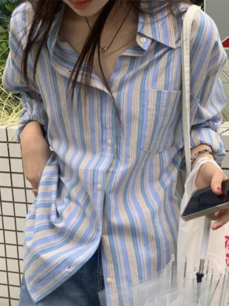 Striped Loose Women Shirt Long Sleeve Single Breasted Vintage Blusas 2023 Autumn New Tide Female Blouse Pocket Top X350
Striped Loose Women Shirt Long Sleeve Single Breasted Vintage Blusas 2023 Autumn New Tide Female Blouse Pocket Top X350